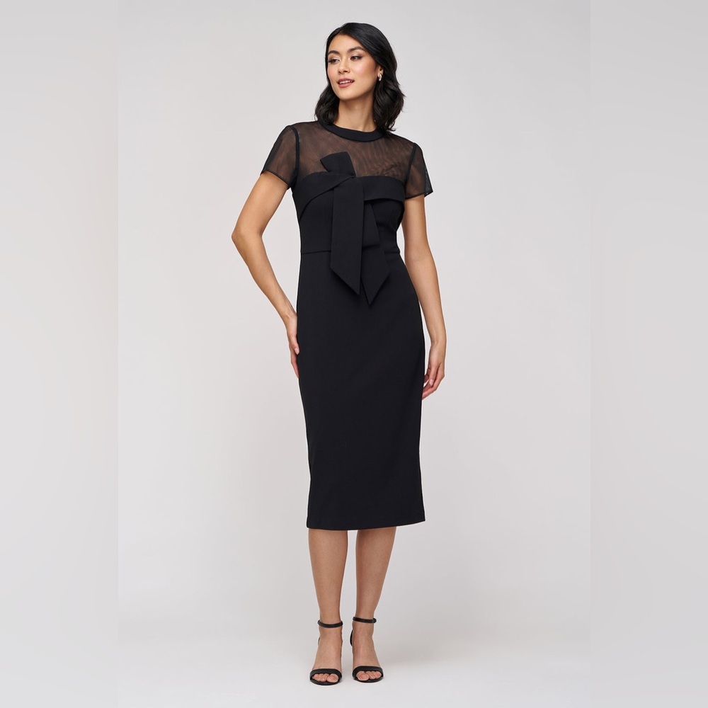 JS Collections Black Asymmetrical Ruffled Sheath Dress